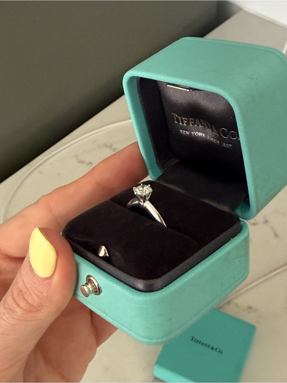 Tiffany & Co. Platinum Solitaire Ring with Tiffany Blue Box - Picture 4 of 12